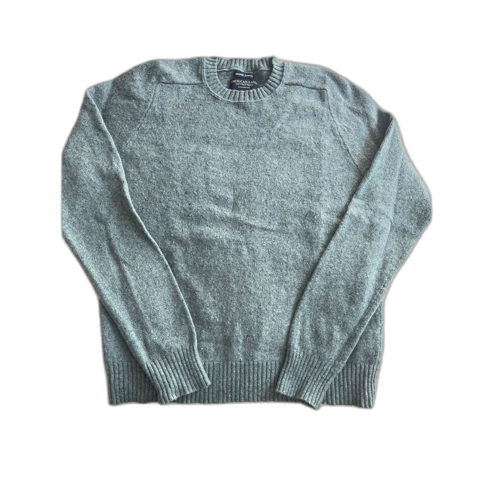 American Eagle Vintage Slim Fit Wool Crewneck Sweater Medium Blue Teal Academia
